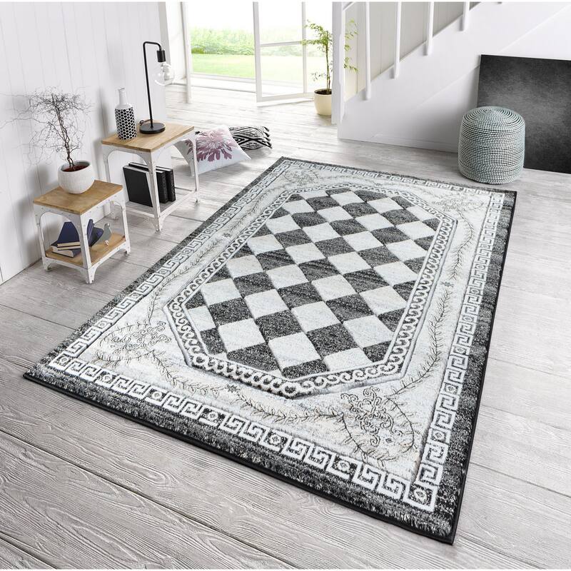 Glamour Collection Polypropylene Area Rug - 8'1'' X 10'5'' - Black/Beige