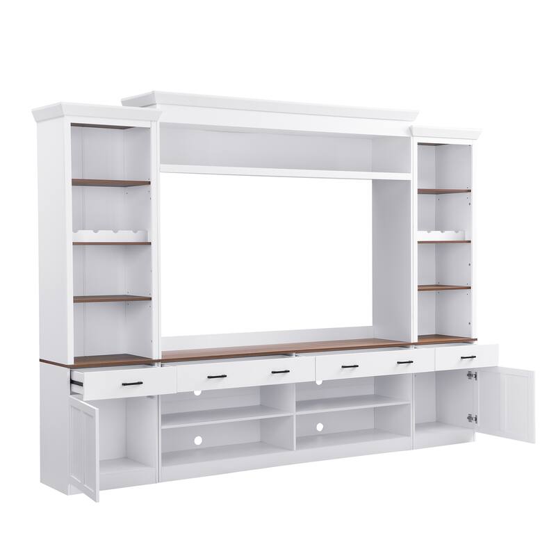Entertainment Wall Unit Set with Bookshelf for TVs Up to 70", Mid-Century Media Console TV Stand with Adjustable Shelves