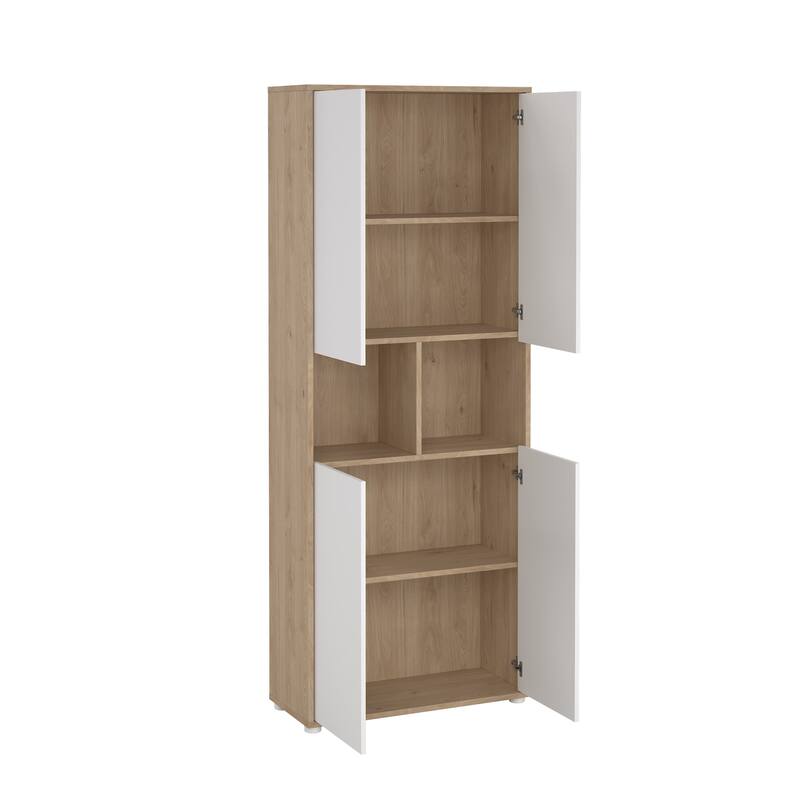 Carson Carrington Sign 6 Shelf Bookcase with 4 Doors, Home Office Storage - 13.5"D x 31.34"W x 80.59"H