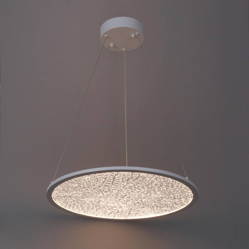 Modern 1-Light White Round LED Chandelier Minimalist Pendant Lights for Dining Room - 17.5" D x 61.5" H