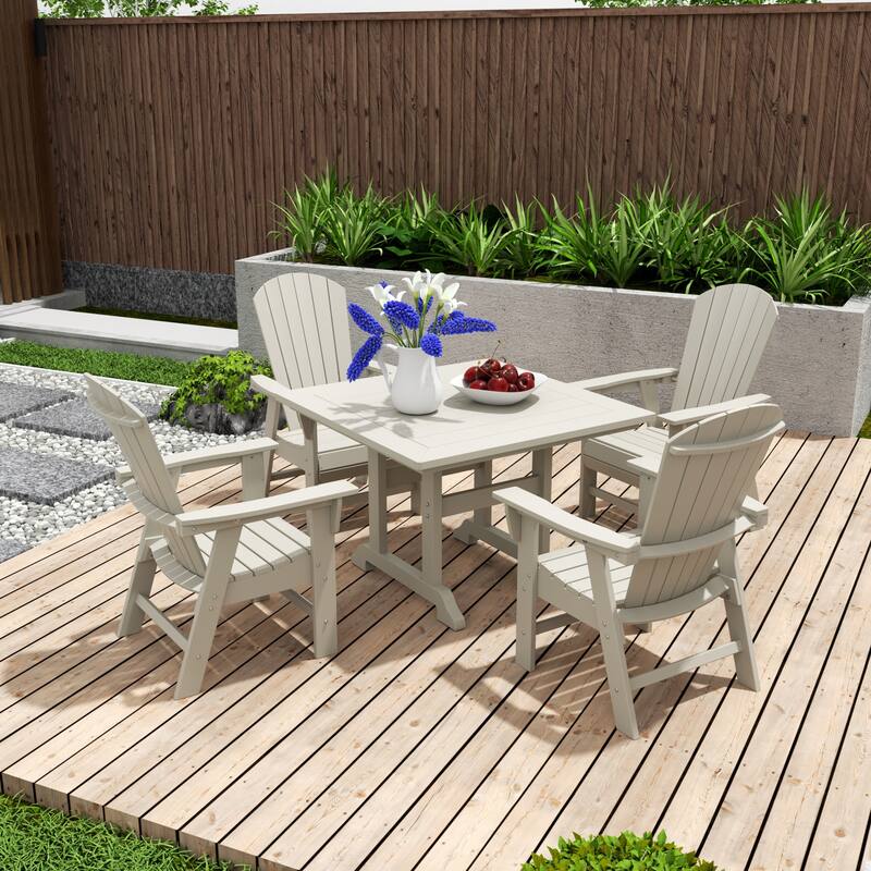Altura 5-Piece Square Poly Eco-Friendly All Weather Outdoor Dining Set with Armchairs - Sand
