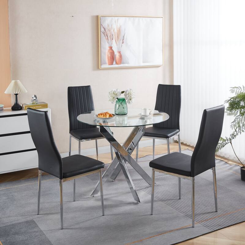 chair set of 4,CHROME COLOR LEG,BLACK SEAT