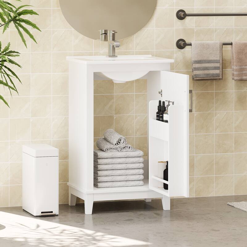 20" Modern Small Bathroom Vanity Cabinet With Ceramic Basin - 20"*15.5"*33.3", Ample Storage, 1 Soft-Close Door