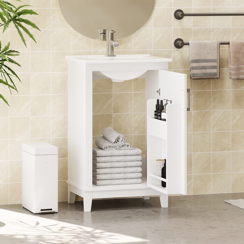 Modern Small Bathroom Vanity Cabinet with Basin, Ample Storage & 1 Soft-Close Door