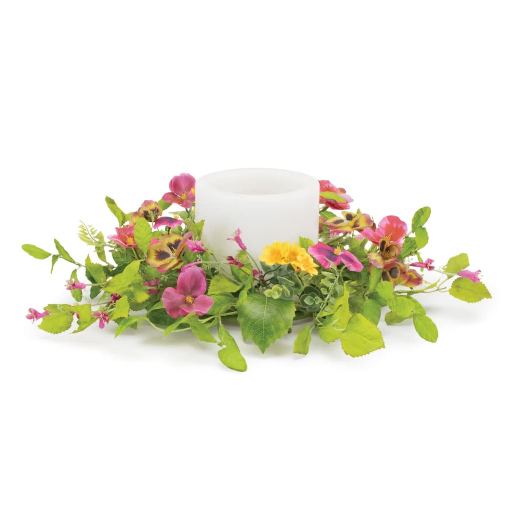 Mixed Pansy Artificial Candle Ring - 20"