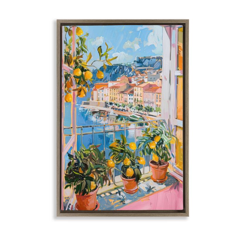 Stupell Seaside Town Window View Framed Floater Canvas Wall Art Design By LSR Design Studio - 21 x 31 - Brown