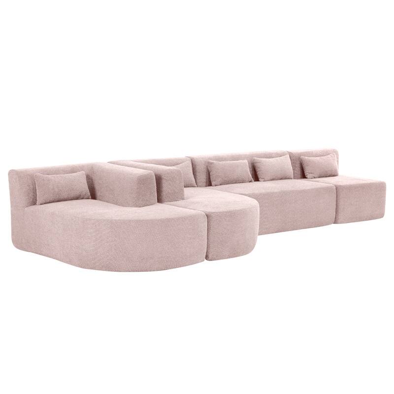 Free Combination Upholstered Sectional Sofa, Sofa Set with Curved Chaise Lounge, Large Floor Couch with Pillows