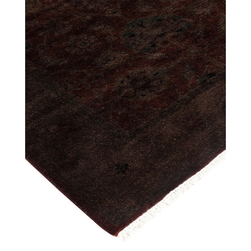 Overton Hand Knotted Wool Vintage Inspired Modern Contemporary Overdyed Brown Runner Rug - 3' 1" x 12' 7"