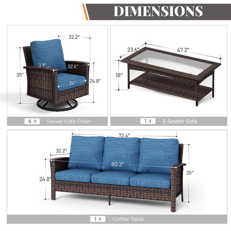 MAISON ARTS Patio Wicker Sofa Conversation Set with 50,000 BTU Fire Pit Table , Oversize Seat with 5.5'' Thick Padded Cushion
