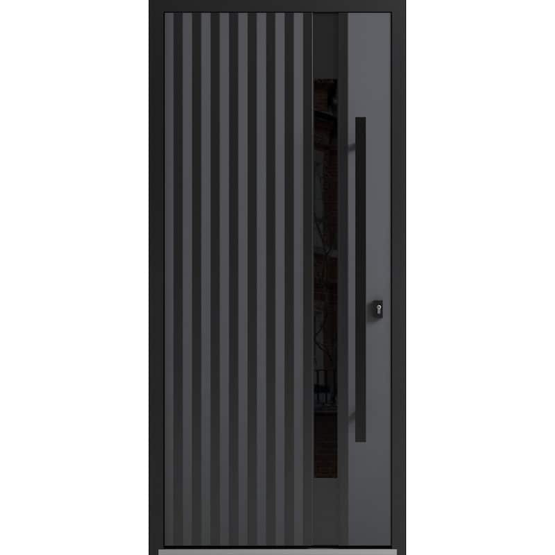 Front Exterior Prehung Steel Door Ronex 0144 Grey Entry Metal Painted W36xH80 Left hand Inswing - Grey - 36" x 80"