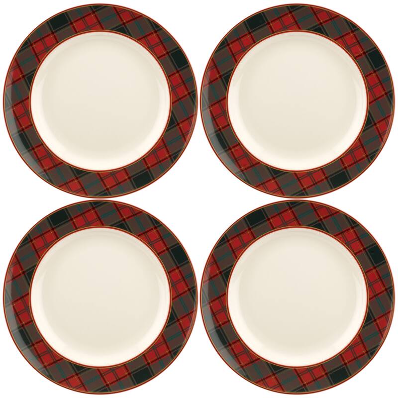 Spode Christmas Tree Set of 4 Tartan Dinner Plates - 10.5 inch - 10.5 inch