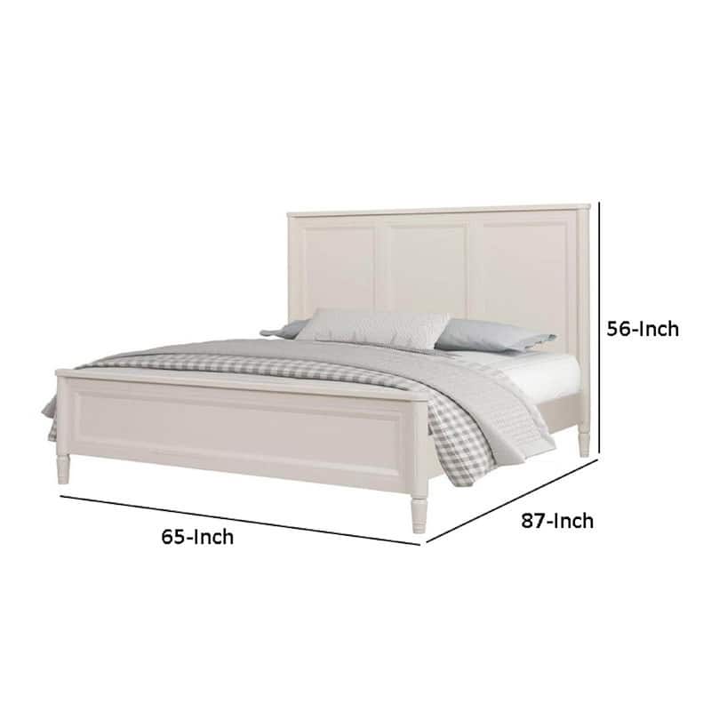 Alta Queen Size Bed, Classic French Design, White Solid Wood Frame