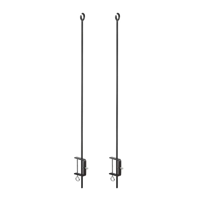 Achla Designs 46"H Black Powdercoated Wrought Iron Outdoor O-Hook Railing Poles for String Lights (Set of 2)