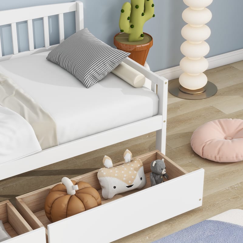 White Modern Twin Size Pine Wooden Daybed with Storage Drawers
