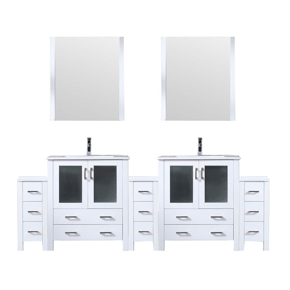 Volez Double Bath Vanity with Side Cabinets, White Ceramic Top, 28 in Mirrors and Faucet Set - 96