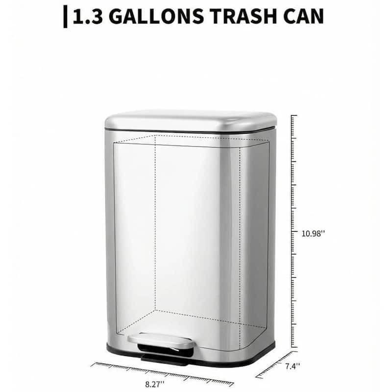 1.3 Gal Fingerprint-Proof Step Rubbish Bin, Trash Can for Bathroom, Kitchen