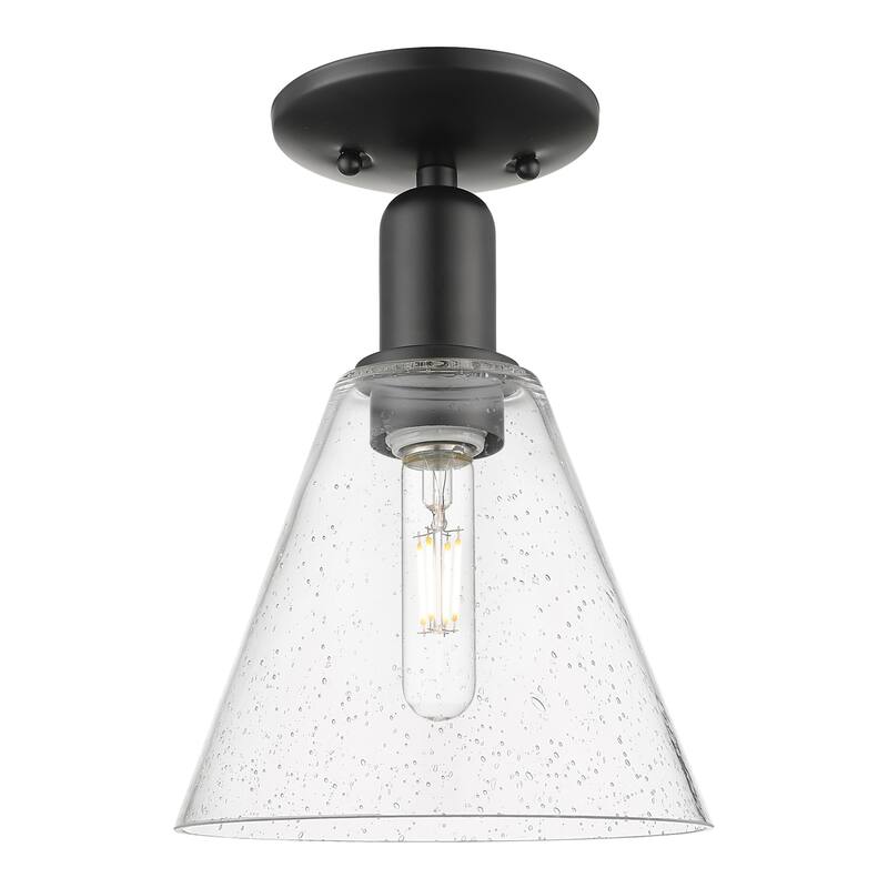Innovations Lighting Endless Possibilities Arcadia - Berkshire Glass - 1 Light 8" Semi-Flush Mount - Seedy/Matte Black