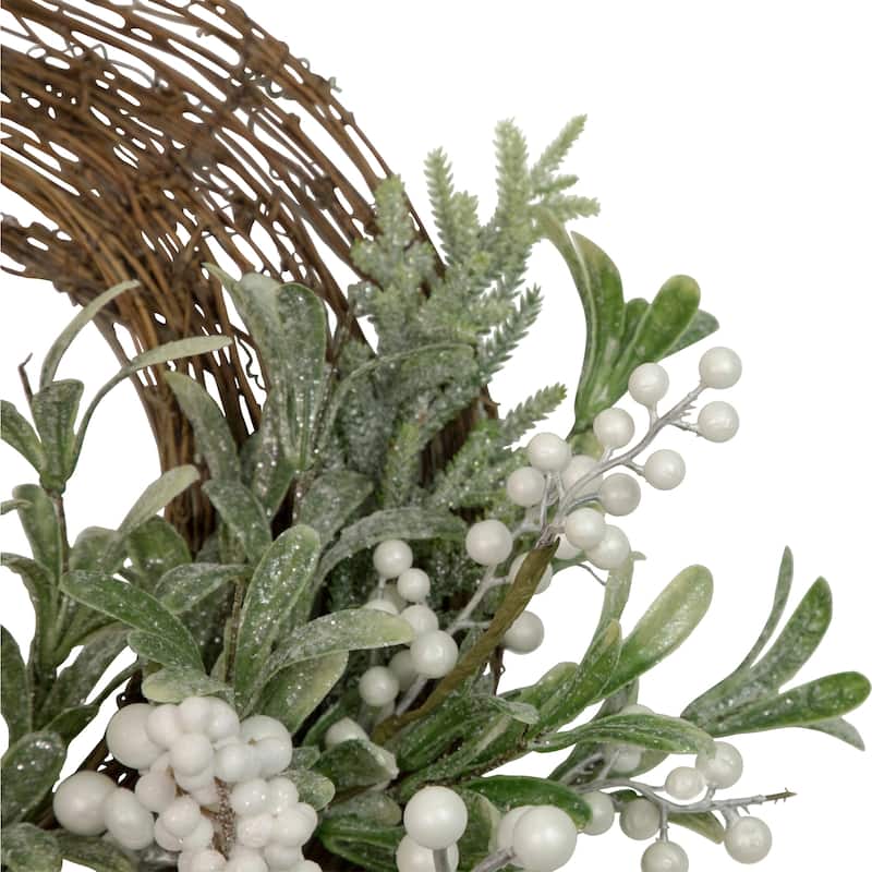 Artificial Christmas Twig Wreath Frosted Foliage Berries 24 Inch Unlit