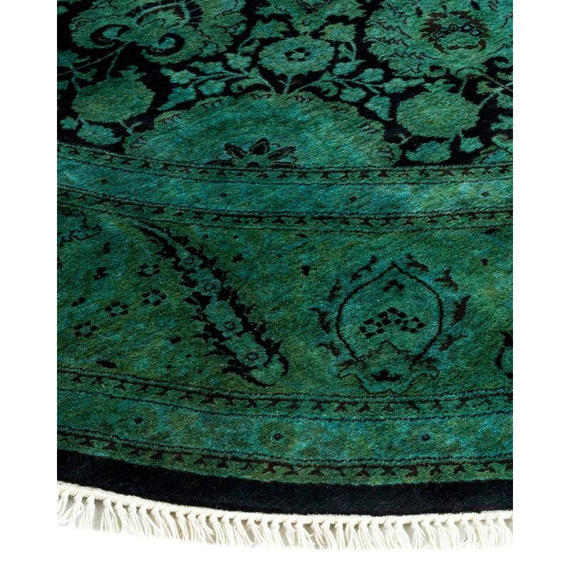 Overton Hand Knotted Wool Vintage Inspired Modern Contemporary Overdyed Green Round Area Rug - 7' 1" x 7' 1"