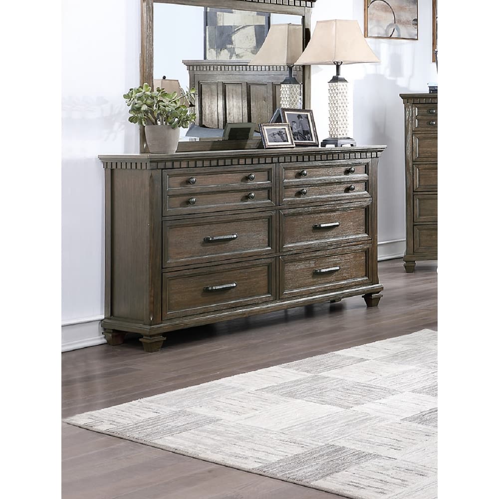 6 Drawers Wood Dresser In Rustic Natural FInish