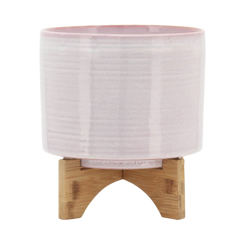 Sagebrook Home Modern Textured Ceramic Planter with Stand Indoor Outdoor