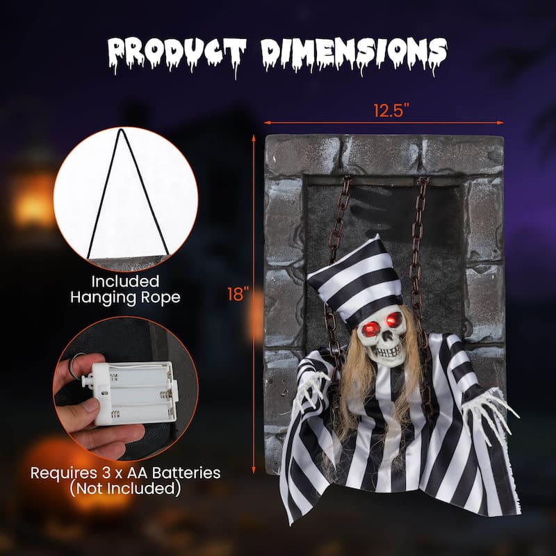 18" Halloween Decorations Hanging Skull Prisoner w/ Light-up Eyes