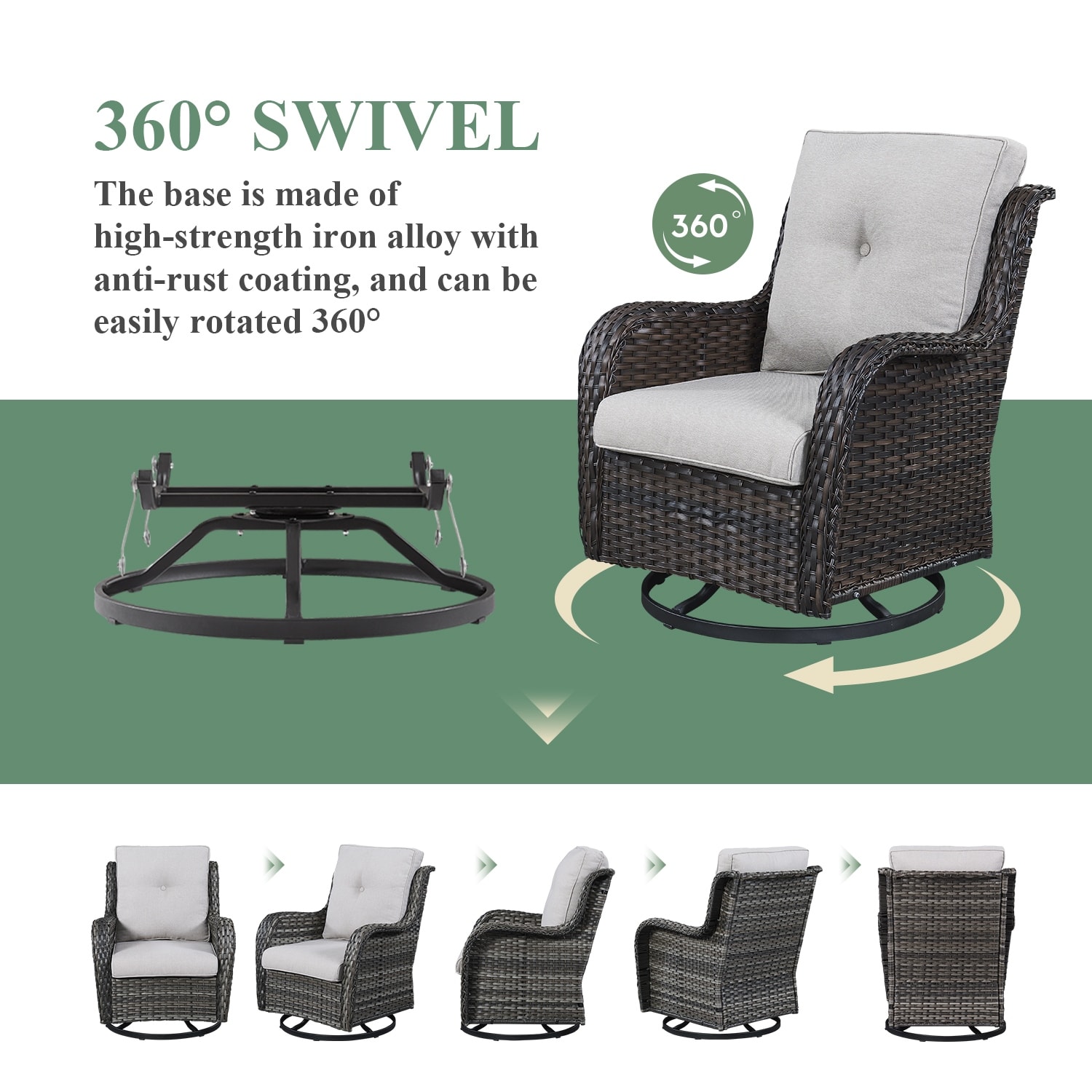 Outdoor Wicker Rocking Lounge Chairs with Swivel Base (Set of 2)