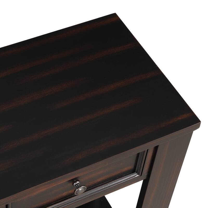 63" Pine Console Table with 4 Drawers & Open Bottom Shelf, Classic Retro Long Entryway Table Sofa Table for Living Room Entryway