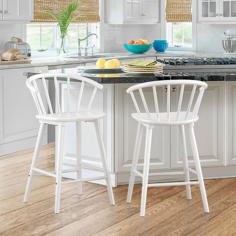 Set of 2 Counter Height 24.in Bar Stools for Kitchen Island with Solid Wood and Spindle Back Barstool