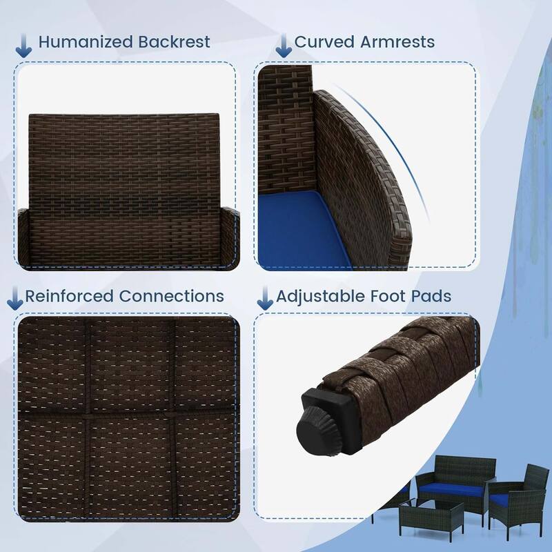 8 PCS Outdoor Rattan Conversation Set Patio Wicker Furniture Set