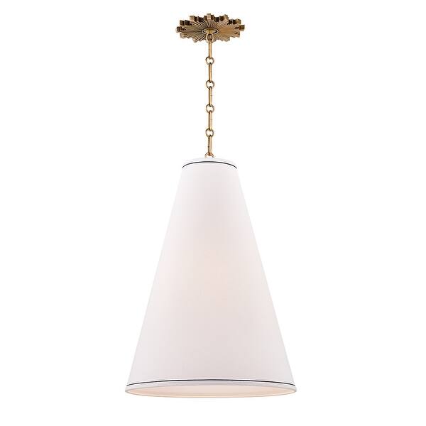 slide 2 of 5, Hudson Valley Worth 1-light Aged Brass Pendant, White Linen