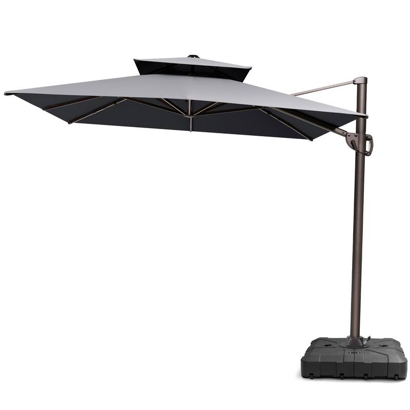 Pellebant 9X11FT Outdoor Dual Top Patio Umbrella Cantilever Offset with Base - Dark Grey