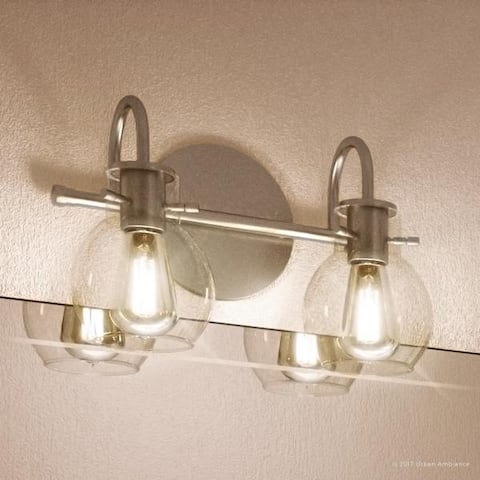 Luxury Vintage Bathroom Light, 9"H x 14"W, with Industrial Style, Floating Glass Design, Aged Nickel Finish