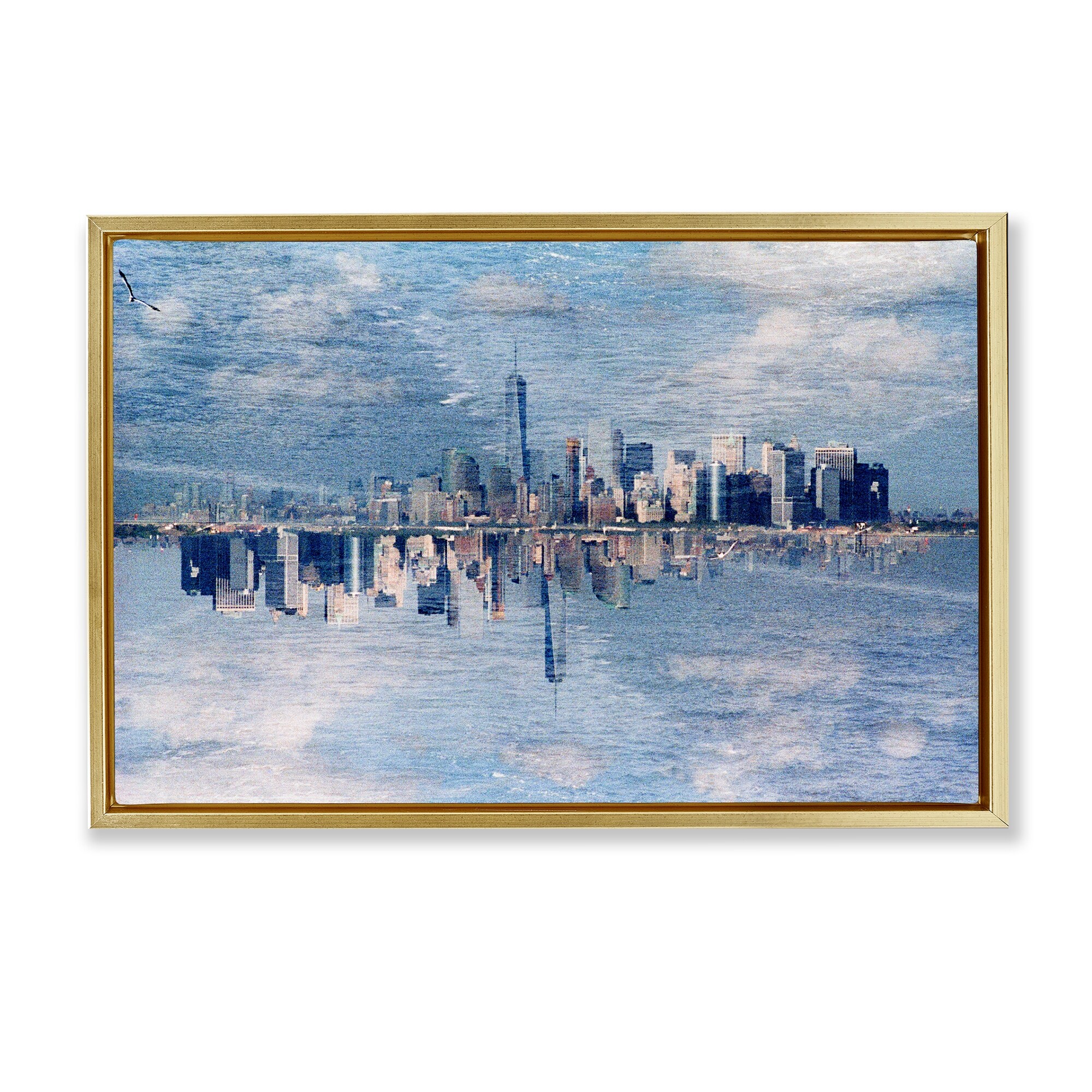 Stupell City Skyline Reflection Framed Floater Canvas Wall Art Design By Robin Vandenabeele