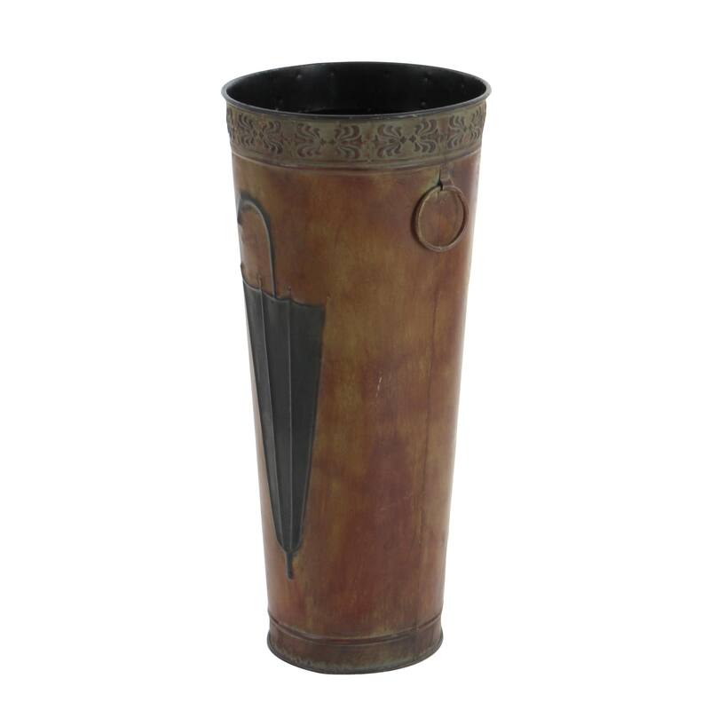 Metal Umbrella Stand with Umbrella Image and Handles - Set of 2 Brown or Black - Roche River Decor