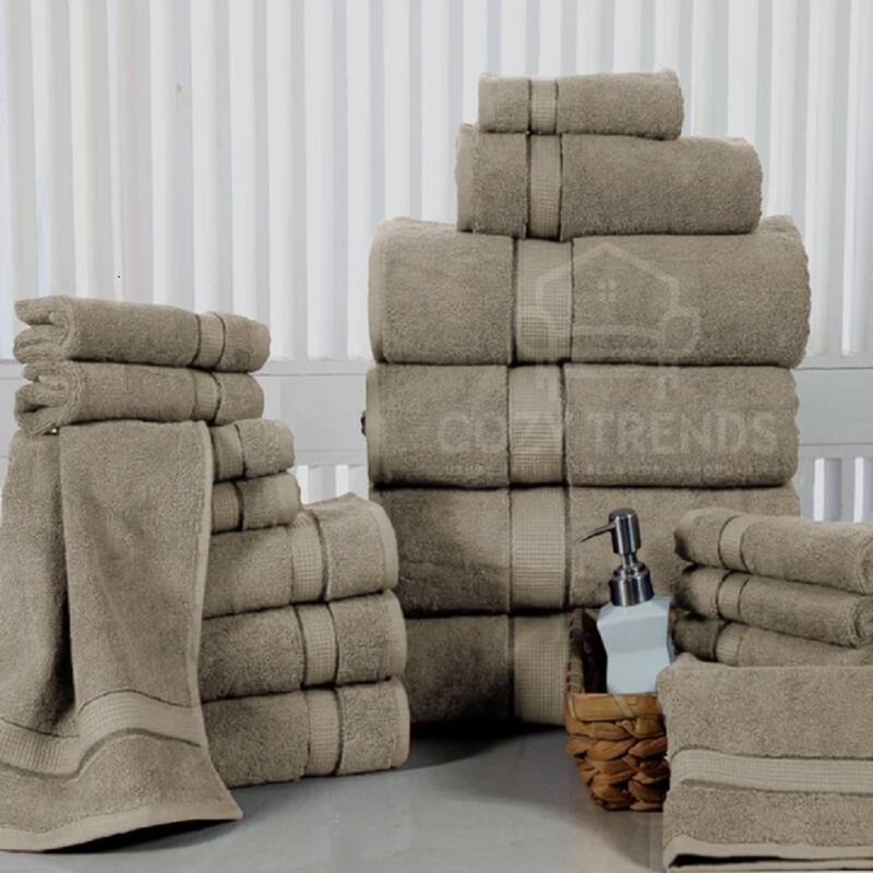 18PC Bath Towel Set 100% Long Stapled Cotton Thick Absorbent Soft 600 GSM - 27''x54'' - Brown
