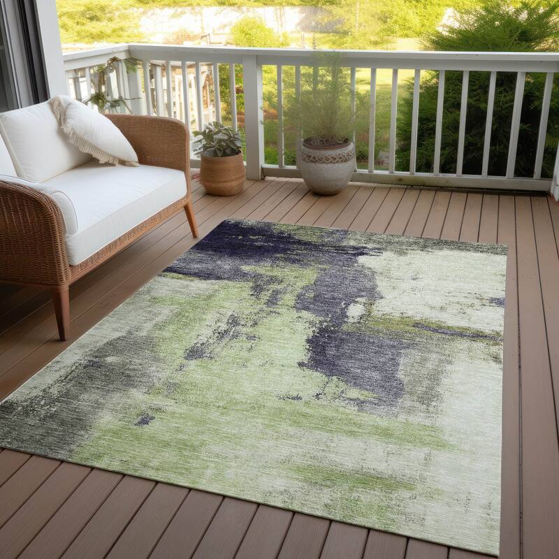 Machine Washable Indoor/ Outdoor Contemporary Abstract Chantille Rug