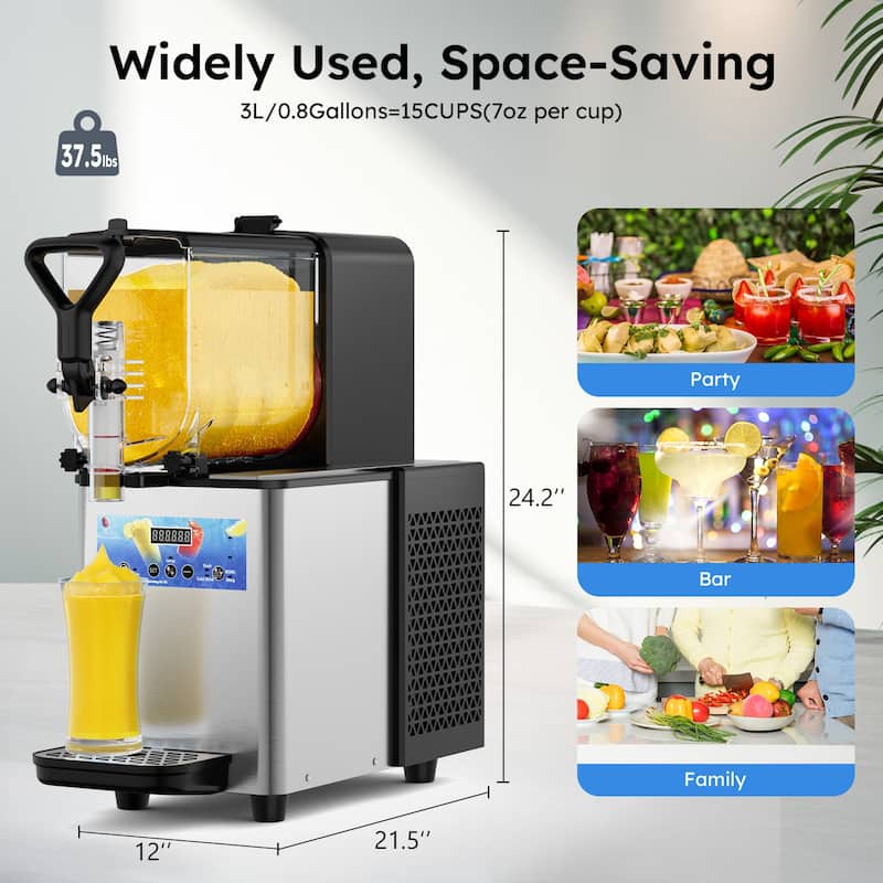 Commercial Slushy Machine, 3L/6L/12L/24L/36L, Self-Cleaning, for Margaritas, Alcoholic Beverages, Smoothies, and Soft Ice Cream
