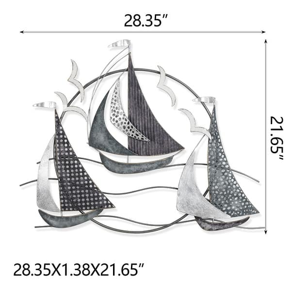 dimension image slide 4 of 6, Adeco 3D Metal Ship Wall Decoration Sailboat Wall Sculpture