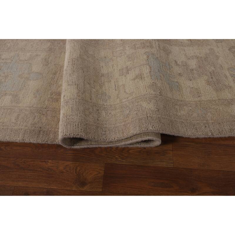 Vegetable Dye Oushak Turkish Large Area Rug Handmade Beige Wool Carpet - 9'9"x 13'6"