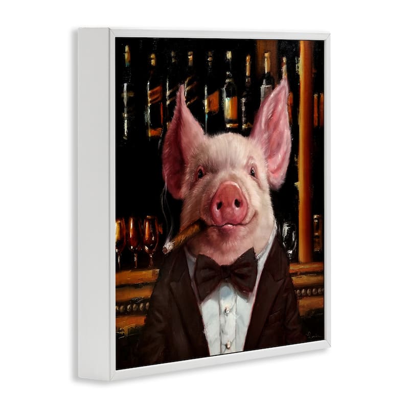 Stupell Classy Pig at Cigar Bar Farm Animal Painting Framed Wall Art,12x12