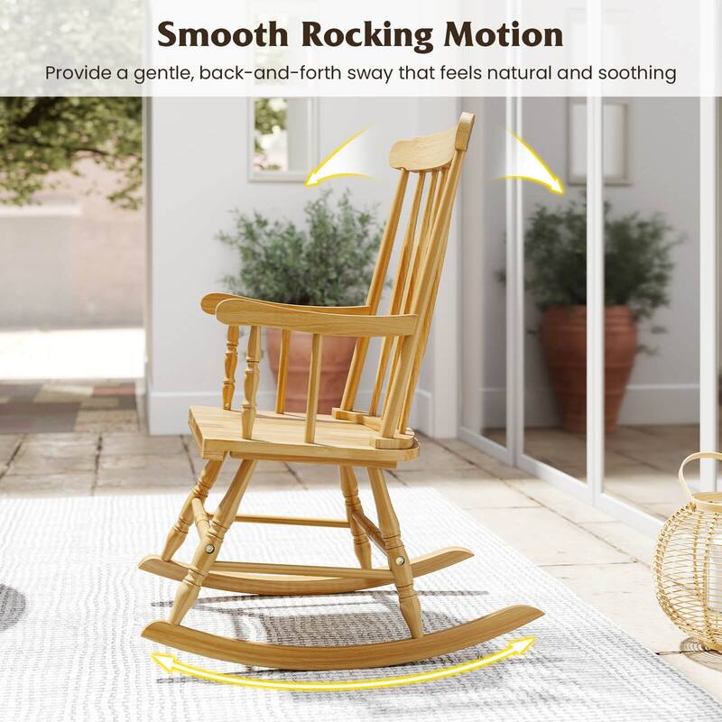 Costway Solid Wood Rocking Chair Porch Rocker Indoor Outdoor Seat - See Details