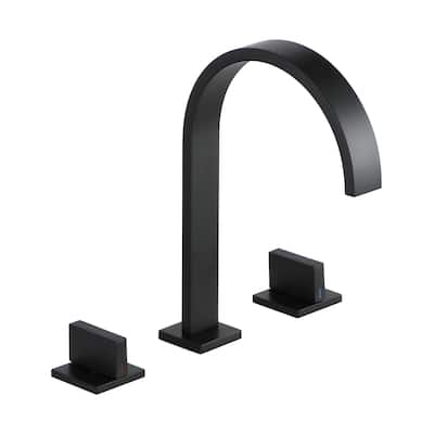 Mondawe Deck Mounted 8 Inch Widespread Double-Handle Bathroom Faucet in Matte Black for Bathroom, Vanity, Laundry