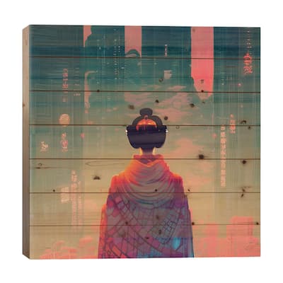 Geisha In A Cyberpunk City Ii Print On Wood by Alessandro Della Torre - Multi-Color