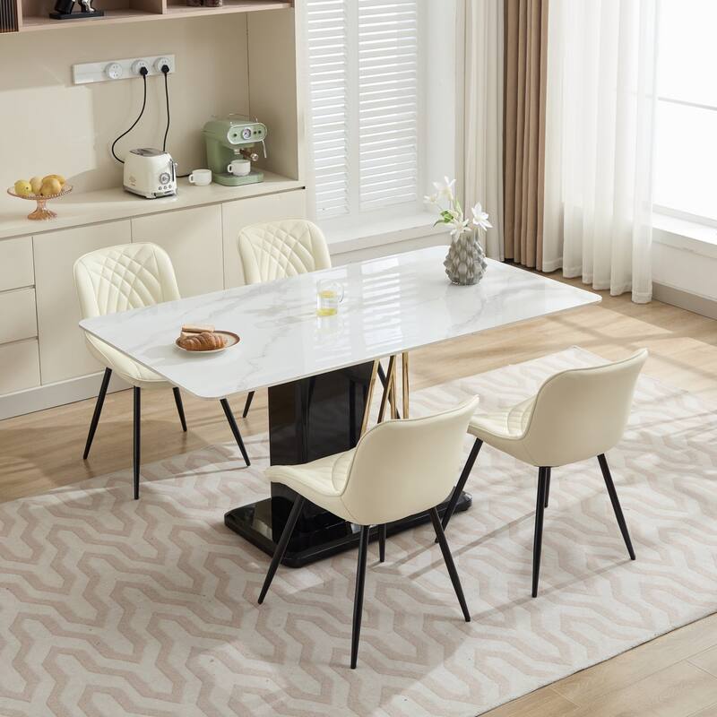 Leather Upholstered Dining Chair Set of 2 Kitchen Side Chair with Metal Legs, Armless Lounge Chair with Curved Back
