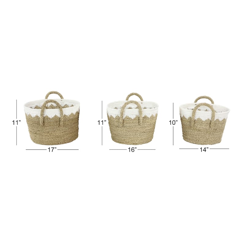 Brown Dried Plant Material Coastal Storage Basket (Set of 3) - S/3 17", 16", 14"W