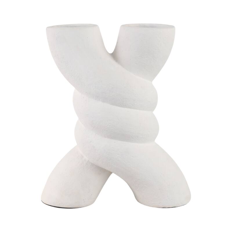 Pottery Twisted Vase with Sculptural Design for Home Decor - 14" White