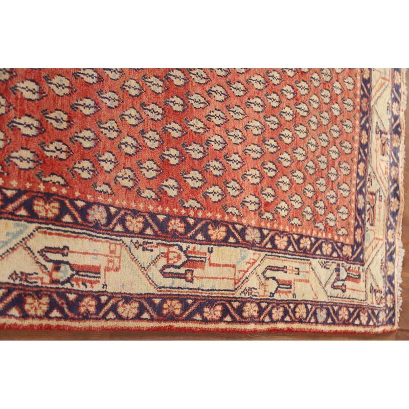 Hand Knotted Oriental 100% Wool Carpet Traditional All-Over Red Botemir Runner Rug - 10' 3'' X 3' 6''