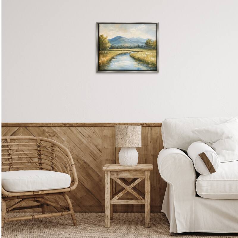 Stupell River Bend with Tall Grass Framed Floater Canvas Wall Art Design By Petal Prints Design