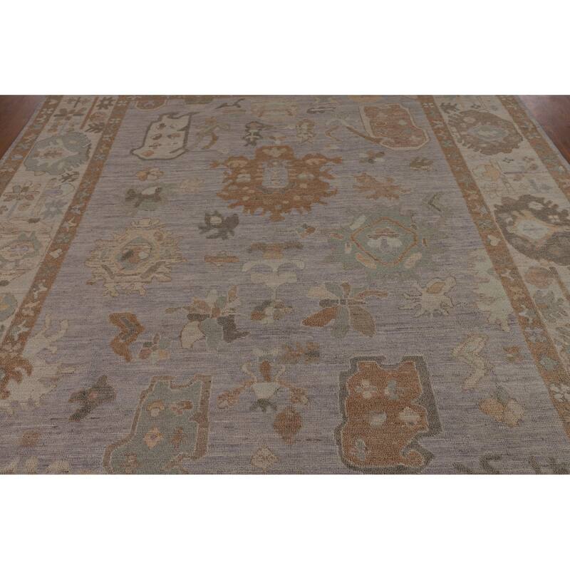 Vegetable Dye Oushak Turkish Rug Handmade Grey Wool Carpet - 8'0"x 9'11"